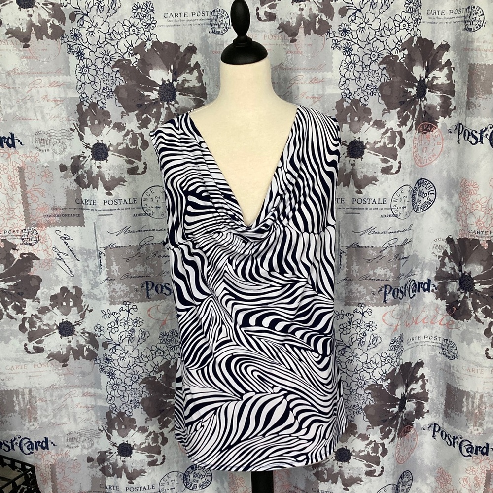 Sami and Jo Blue and White Zebra Print Top with Cowl Neck